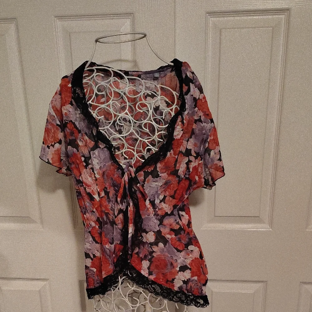 NY Collection Floral Top - Red and Purple - Picture 1 of 7